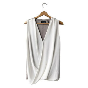 LINE KNITWEAR Surplice Tank White Taupe Knit Sleeveless Casual Office Blouse L